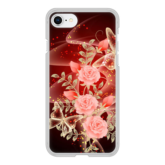 iPhone SE (第2世代) 高画質仕上げ 背面印刷 ハードケース 【VA824 魅惑の蝶とピンクのバラ】