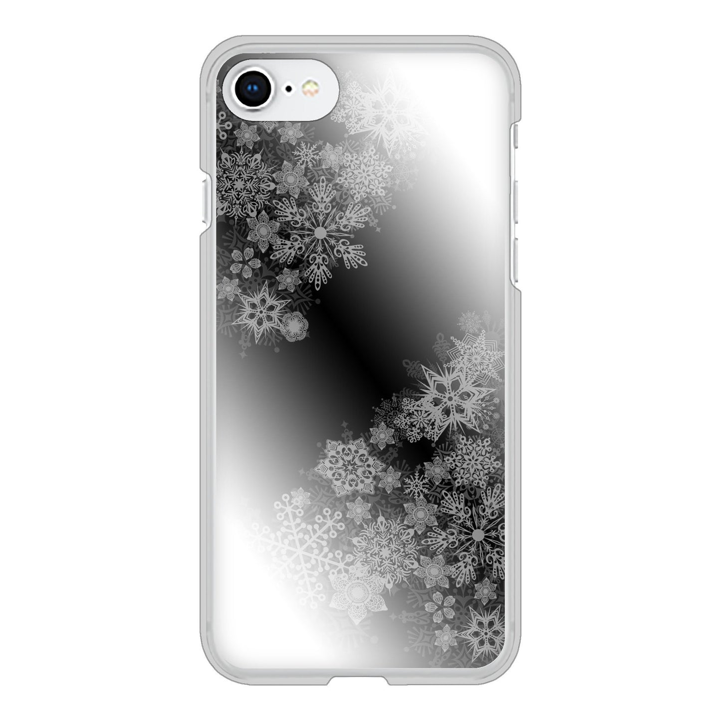 iPhone SE (第2世代) 高画質仕上げ 背面印刷 ハードケース 【YJ340 モノトーン 雪の結晶 】