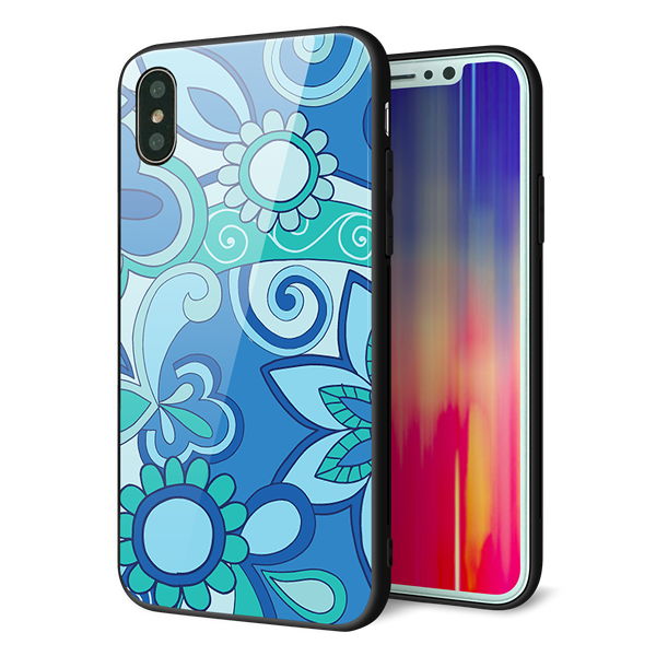 iPhone X 強化ガラス&TPUスマホケース ガラプリ【409 ブルーミックス】