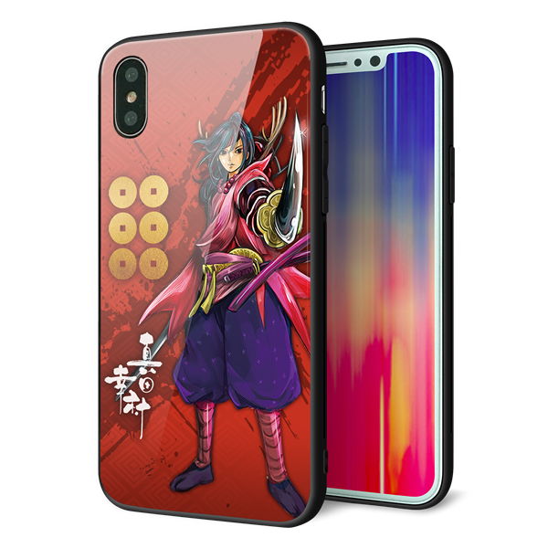 iPhone X 強化ガラス&TPUスマホケース ガラプリ【AB807 真田幸村 イラストと家紋】