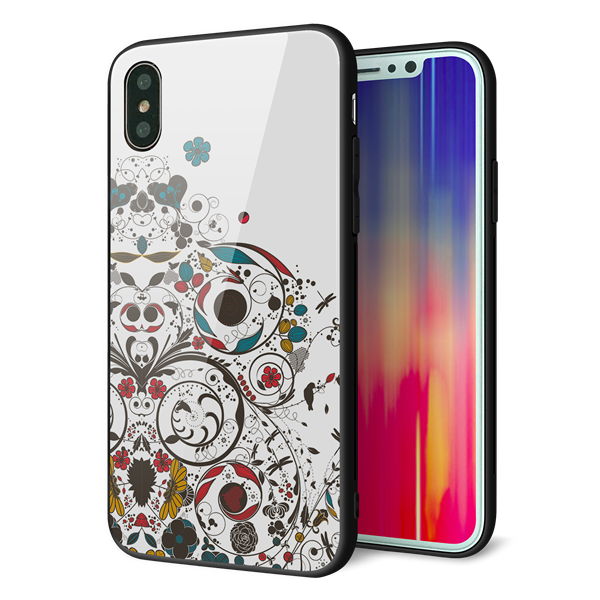 iPhone X 強化ガラス&TPUスマホケース ガラプリ【EK908 カラフルな花と鳥】
