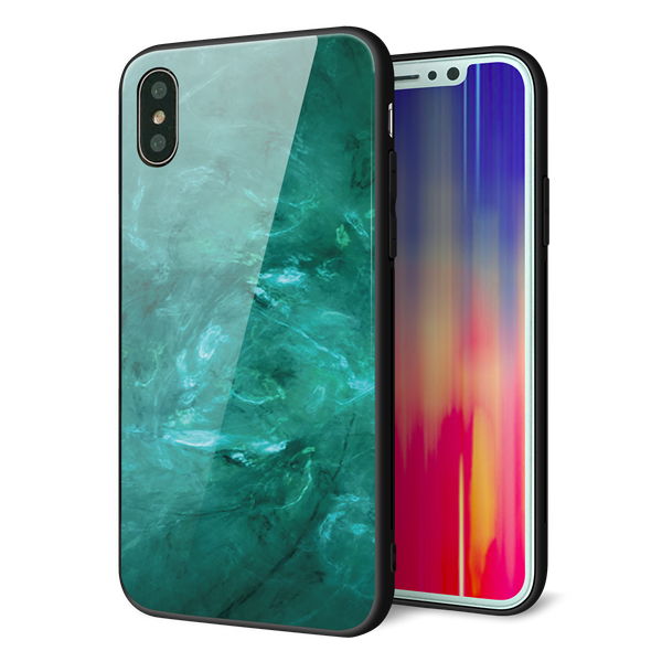 iPhone X 強化ガラス&TPUスマホケース ガラプリ【KM869 大理石GR】