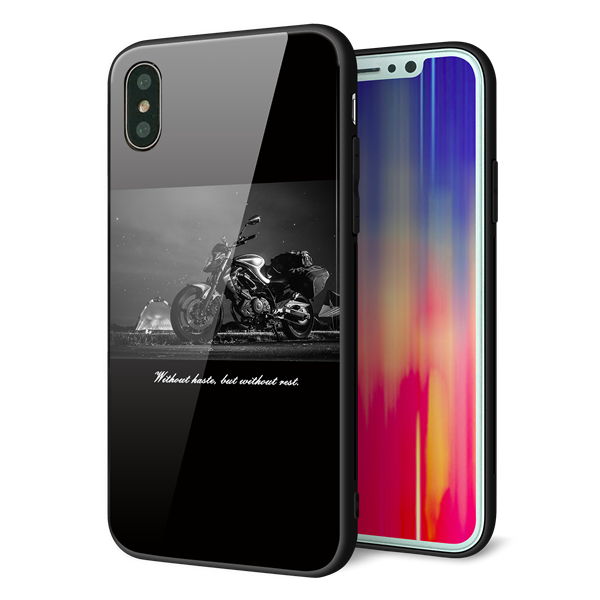 iPhone X 強化ガラス&TPUスマホケース ガラプリ【KM879 バイク】