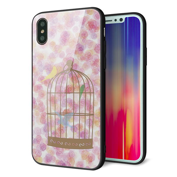 iPhone X 強化ガラス&TPUスマホケース ガラプリ【KM882 鳥かご】