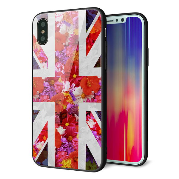 iPhone X 強化ガラス&TPUスマホケース ガラプリ【SC801 ユニオンジャック リアルフラワー】