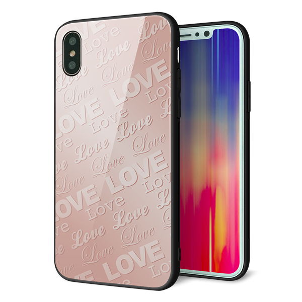 iPhone X 強化ガラス&TPUスマホケース ガラプリ【SC841 エンボス風LOVEリンク(ローズピンク)】