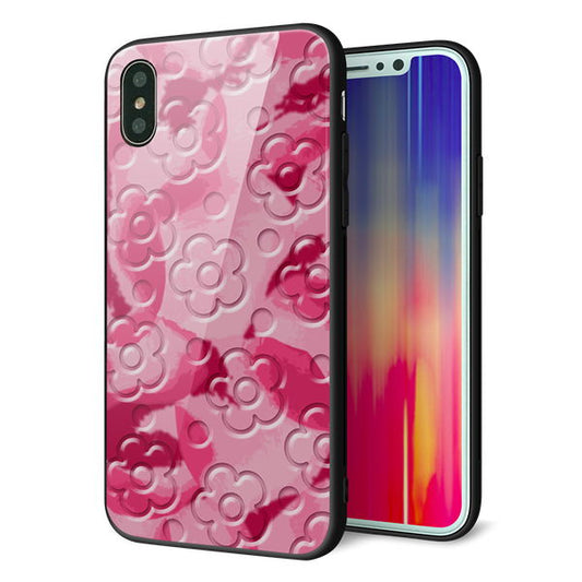 iPhone X 強化ガラス＆TPUスマホケース ガラプリ【SC847 フラワーヴェルニ花濃いピンク（ローズアンディアン）】