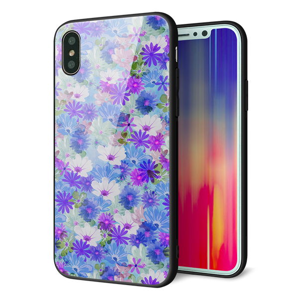 iPhone X 強化ガラス&TPUスマホケース ガラプリ【SC875 リバティプリント プレスドフラワー(ブルー)】