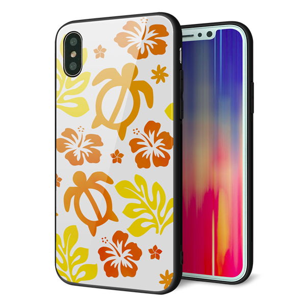 iPhone X 強化ガラス&TPUスマホケース ガラプリ【SC877 ハワイアンアロハホヌ(イエロー)】