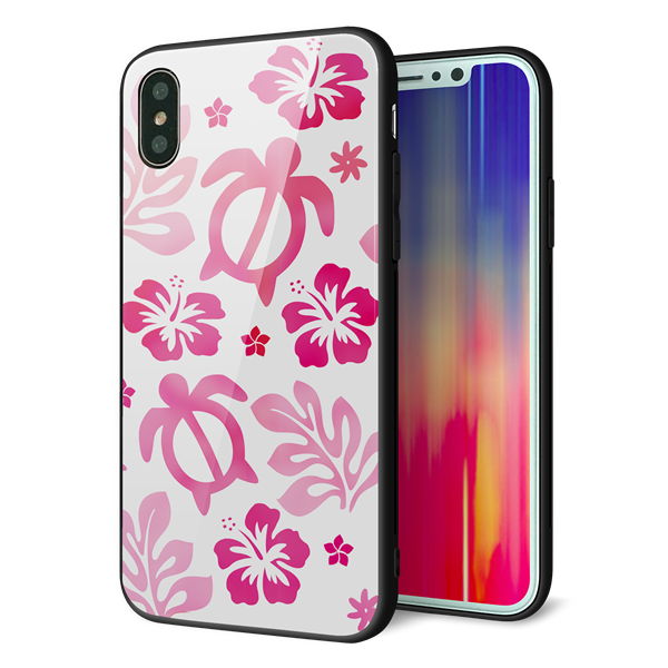 iPhone X 強化ガラス&TPUスマホケース ガラプリ【SC879 ハワイアンアロハホヌ(ピンク)】