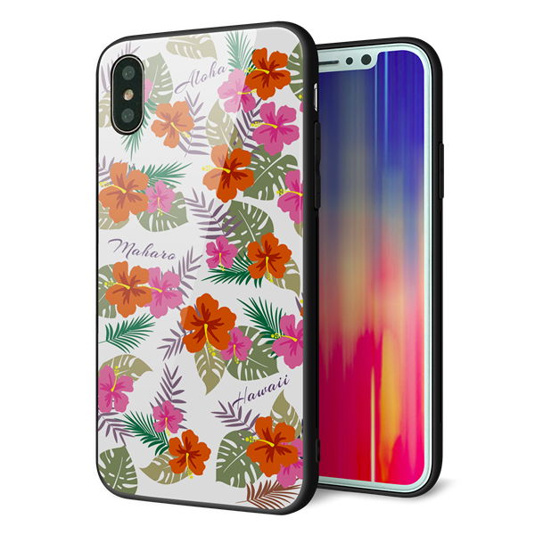 iPhone X 強化ガラス&TPUスマホケース ガラプリ【SC884 ハワイアンアロハレトロ(ホワイト)】