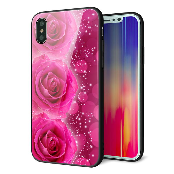 iPhone X 強化ガラス&TPUスマホケース ガラプリ【VA815 3連のバラ】