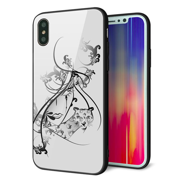 iPhone X 強化ガラス&TPUスマホケース ガラプリ【VA832 パンサーと美女】