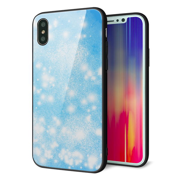 iPhone X 強化ガラス&TPUスマホケース ガラプリ【YJ289 デザインブルー】