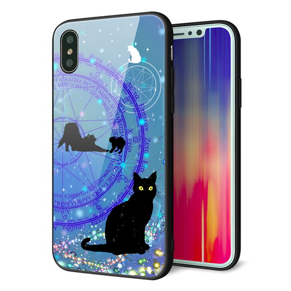 iPhone X 強化ガラス&TPUスマホケース ガラプリ【YJ327 魔法陣猫 キラキラ かわいい】