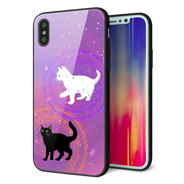 iPhone X 強化ガラス&TPUスマホケース ガラプリ【YJ328 魔法陣猫 キラキラ かわいい ピンク】