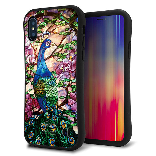 iPhone X スマホケース 「SEA Grip」 グリップケース Sライン 【MA996 ステンドグラス クジャク】 UV印刷