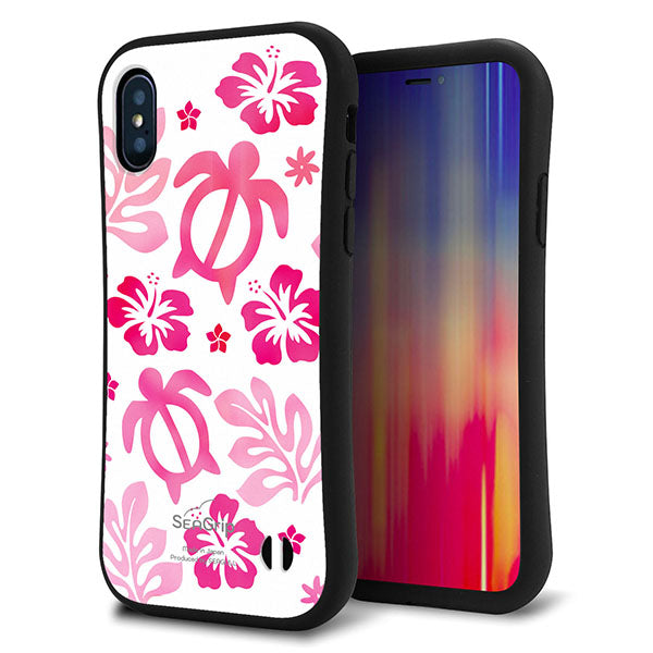 iPhone X スマホケース 「SEA Grip」 グリップケース Sライン 【SC879 ハワイアンアロハホヌ ピンク】 UV印刷