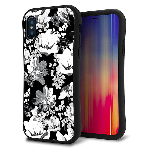 iPhone X スマホケース 「SEA Grip」 グリップケース Sライン 【SC913 花柄モノトーン 02】 UV印刷