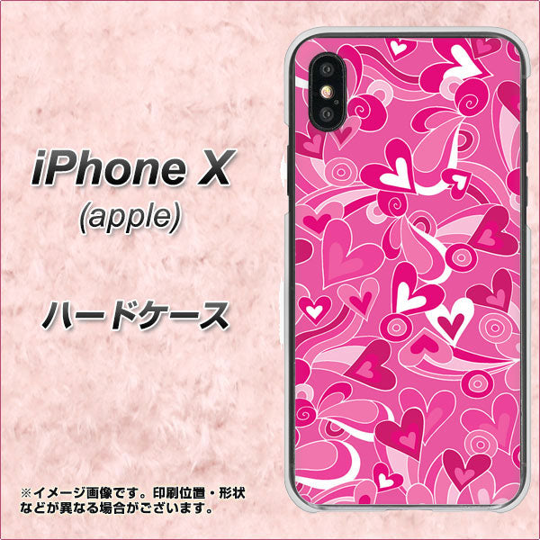 iPhone X 高画質仕上げ 背面印刷 ハードケース【383 ピンクのハート】