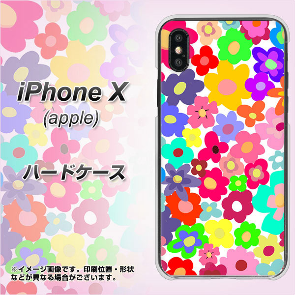 iPhone X 高画質仕上げ 背面印刷 ハードケース【782 春のルーズフラワーWH】