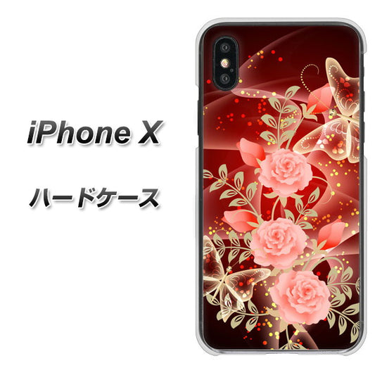 iPhone X 高画質仕上げ 背面印刷 ハードケース【VA824 魅惑の蝶とピンクのバラ】