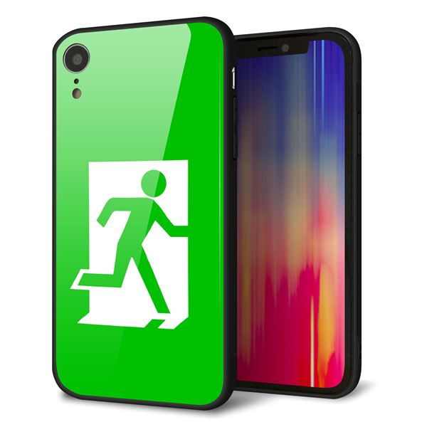 iPhone XR 強化ガラス&TPUスマホケース ガラプリ【163 非常口】