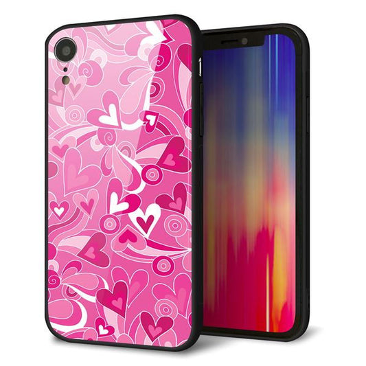 iPhone XR 強化ガラス＆TPUスマホケース ガラプリ【383 ピンクのハート】