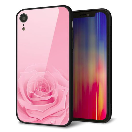 iPhone XR 強化ガラス＆TPUスマホケース ガラプリ【401 ピンクのバラ】