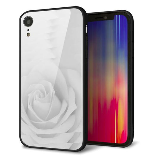 iPhone XR 強化ガラス&TPUスマホケース ガラプリ【402 ホワイトRose】