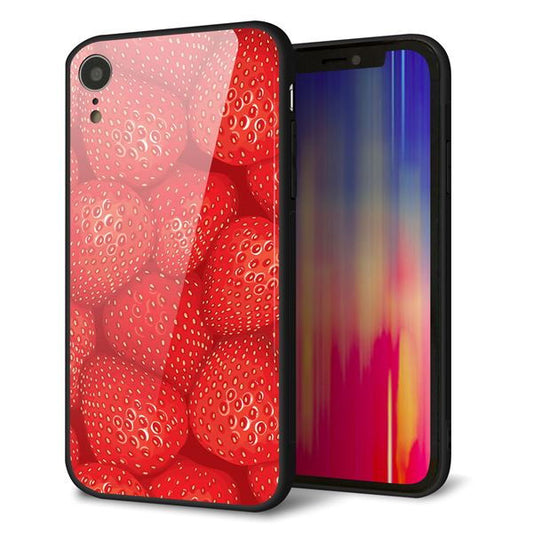 iPhone XR 強化ガラス&TPUスマホケース ガラプリ【444 ストロベリーウォール】