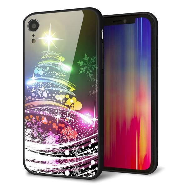 iPhone XR 強化ガラス&TPUスマホケース ガラプリ【722 レインボークリスマス】