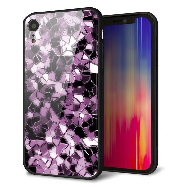 iPhone XR 強化ガラス&TPUスマホケース ガラプリ【EK837 テクニカルミラーパープル】