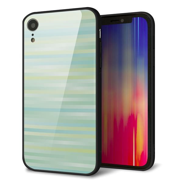 iPhone XR 強化ガラス&TPUスマホケース ガラプリ【IB908 グラデーションボーダー_グリーン】