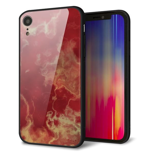 iPhone XR 強化ガラス&TPUスマホケース ガラプリ【KM870 大理石RD】