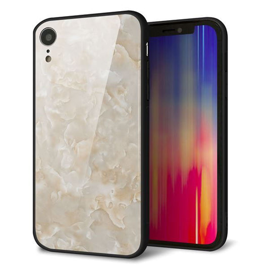 iPhone XR 強化ガラス&TPUスマホケース ガラプリ【KM872 大理石パール】