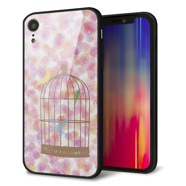 iPhone XR 強化ガラス&TPUスマホケース ガラプリ【KM882 鳥かご】