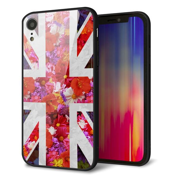 iPhone XR 強化ガラス&TPUスマホケース ガラプリ【SC801 ユニオンジャック リアルフラワー】