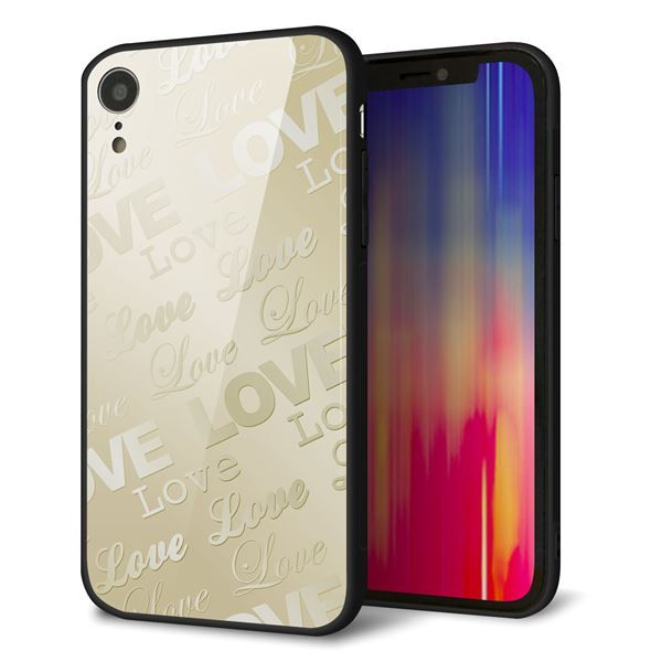 iPhone XR 強化ガラス&TPUスマホケース ガラプリ【SC840 エンボス風LOVEリンク(ヌーディーベージュ)】