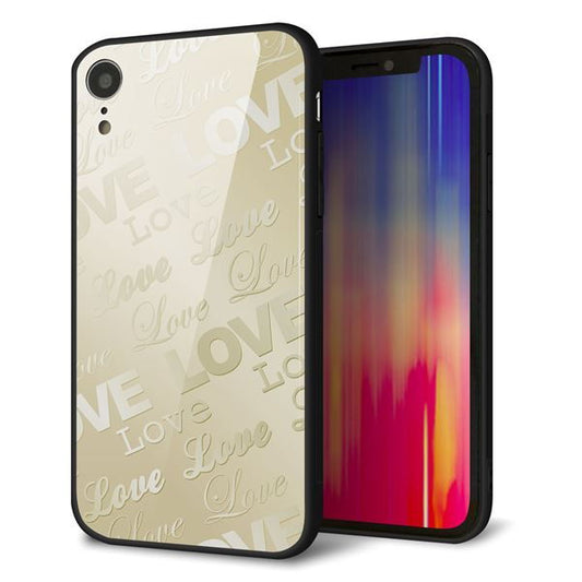 iPhone XR 強化ガラス&TPUスマホケース ガラプリ【SC840 エンボス風LOVEリンク(ヌーディーベージュ)】