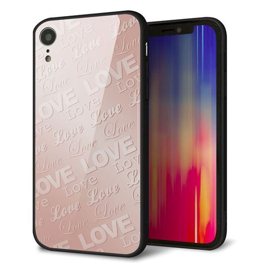 iPhone XR 強化ガラス&TPUスマホケース ガラプリ【SC841 エンボス風LOVEリンク(ローズピンク)】