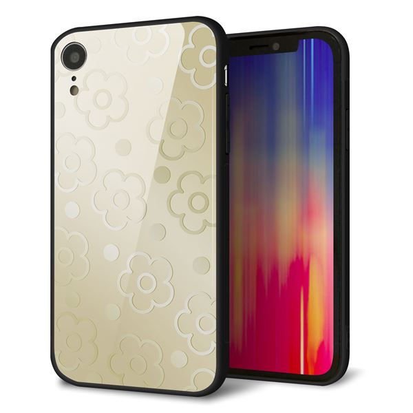 iPhone XR 強化ガラス&TPUスマホケース ガラプリ【SC842 エンボス風デイジーシンプル(ベージュ)】