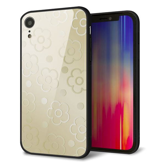 iPhone XR 強化ガラス&TPUスマホケース ガラプリ【SC842 エンボス風デイジーシンプル(ベージュ)】