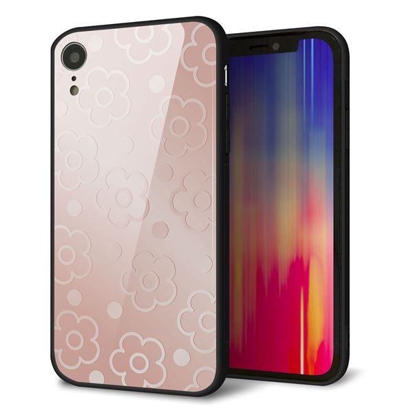 iPhone XR 強化ガラス&TPUスマホケース ガラプリ【SC843 エンボス風デイジーシンプル(ローズピンク)】