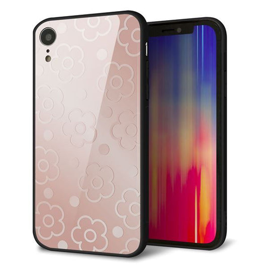 iPhone XR 強化ガラス&TPUスマホケース ガラプリ【SC843 エンボス風デイジーシンプル(ローズピンク)】