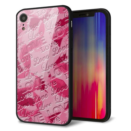iPhone XR 強化ガラス＆TPUスマホケース ガラプリ【SC845 フラワーヴェルニLOVE濃いピンク（ローズアンディアン）】