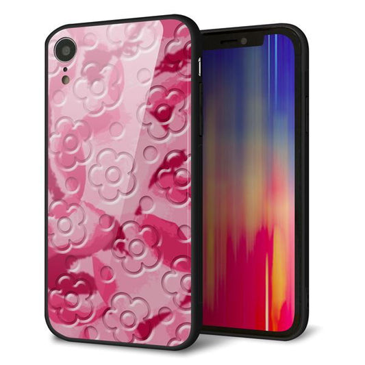 iPhone XR 強化ガラス＆TPUスマホケース ガラプリ【SC847 フラワーヴェルニ花濃いピンク（ローズアンディアン）】