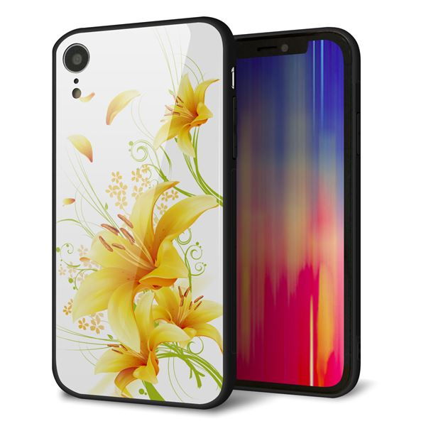 iPhone XR 強化ガラス&TPUスマホケース ガラプリ【SC852 ユリ(イエロー)】