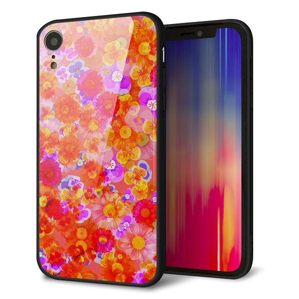 iPhone XR 強化ガラス&TPUスマホケース ガラプリ【SC871 リバティプリント フルールドパルファン(レッド)】
