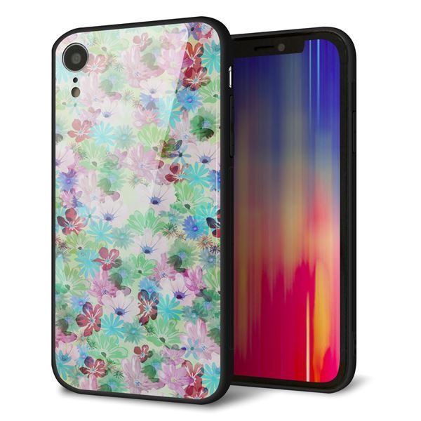 iPhone XR 強化ガラス&TPUスマホケース ガラプリ【SC872 リバティプリント プレスドフラワー(グリーン)】